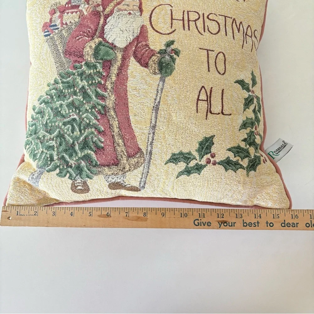 Riverdale Christmas Decor “A Merry Christmas To All” Santa Throw Pillow 16x15.5”